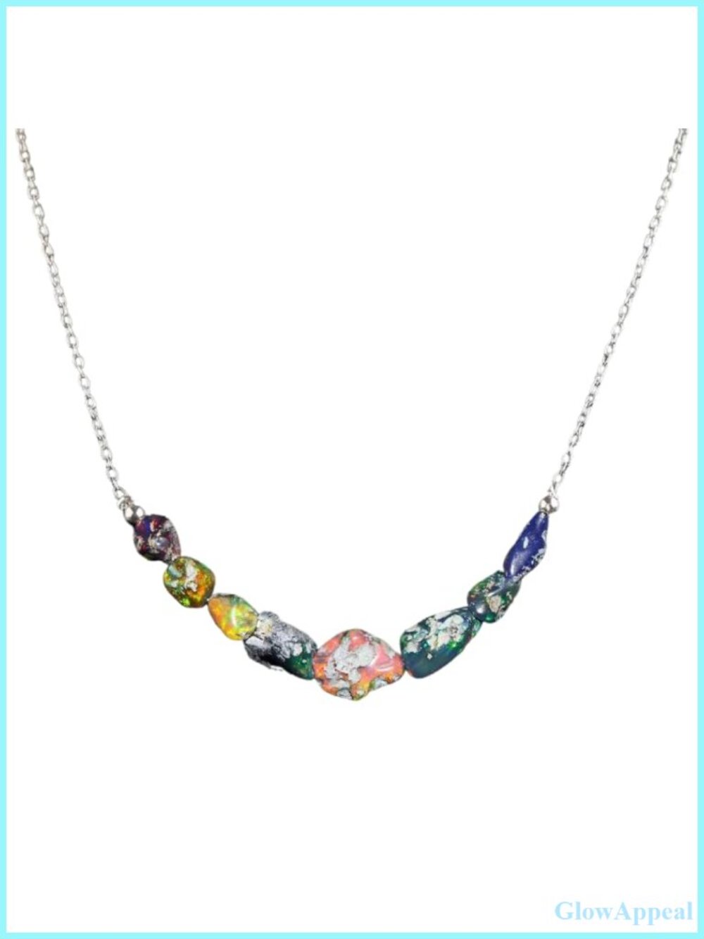 925 Sterling Silver Rhodium Plated Raw Ethiopian Black Opal Beaded Bar Necklace